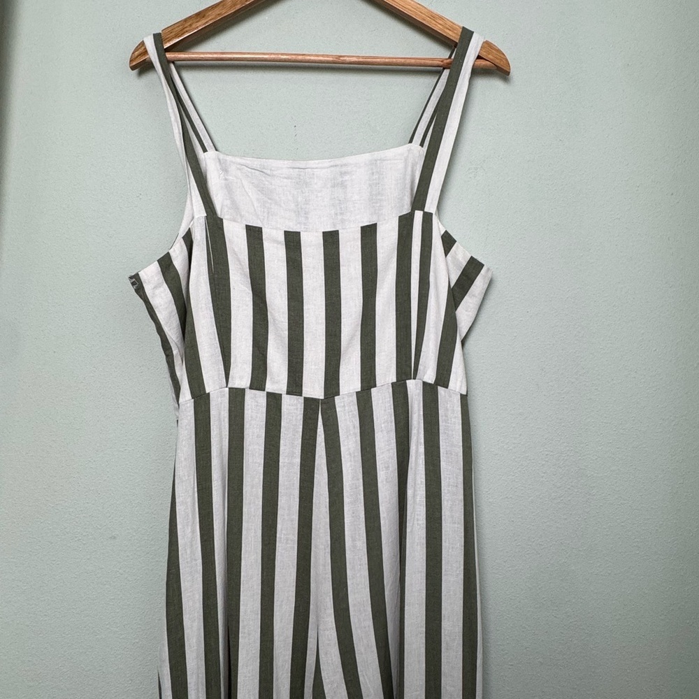 NWT C&C California Linen Blend Striped Jumpsuit Green & White Large‎ 89r01027t - Picture 10 of 16